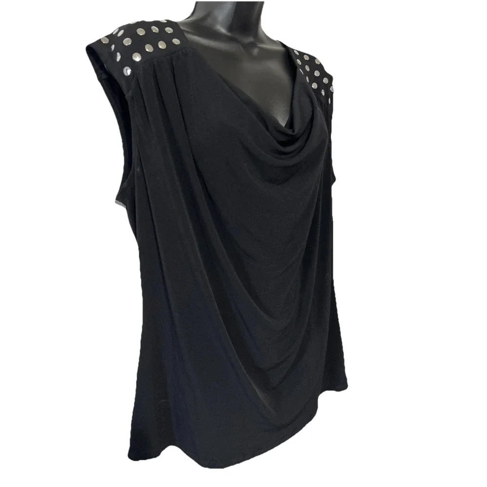 Michael Kors Black Cowl Neck Blouse Silver Tone Studded Sleeveless Top